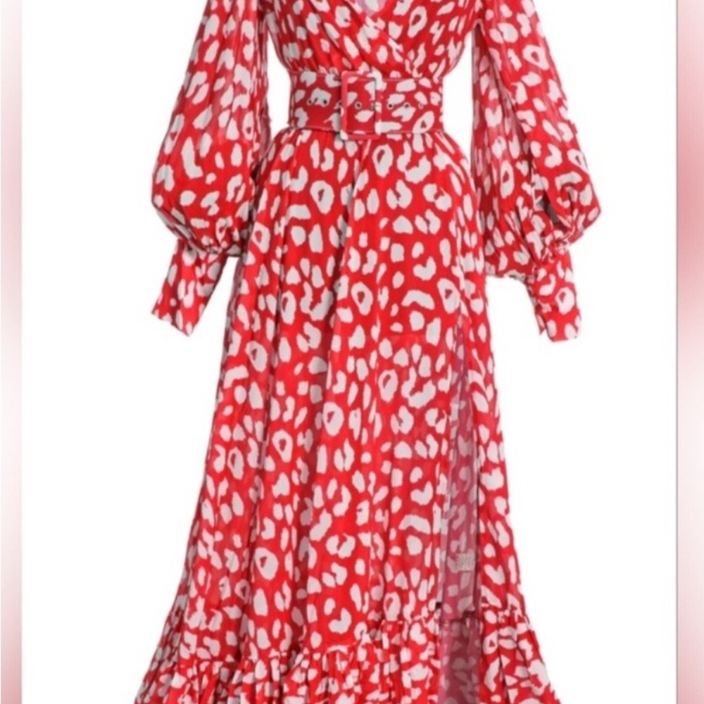 Hanifa Vibrant Red and White Long Sleeve Maxi Dress